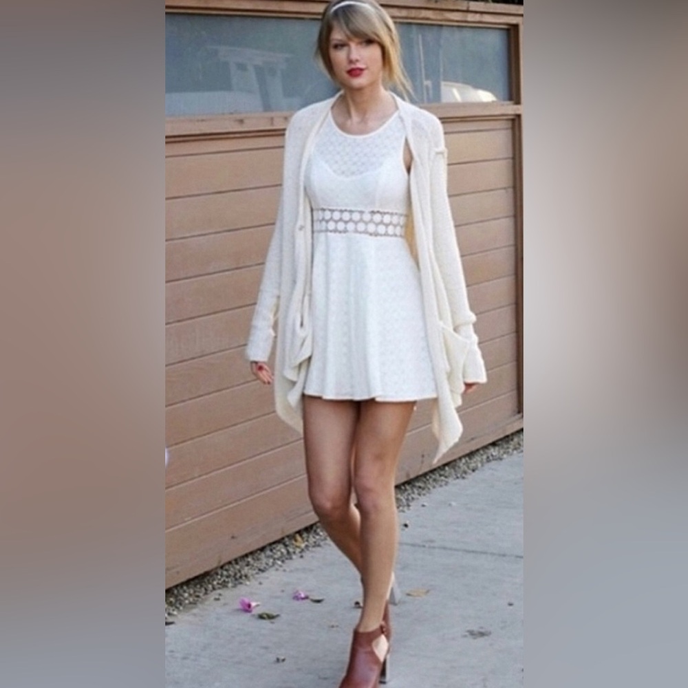 Free People Cream Open-Front Knit Cardigan